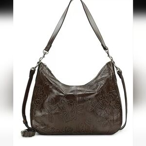 Patricia Nash Dark Brown Floral Leather Shoulder Or Crossbody Bag